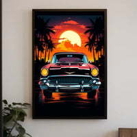 Classic Car at Sunset Poster