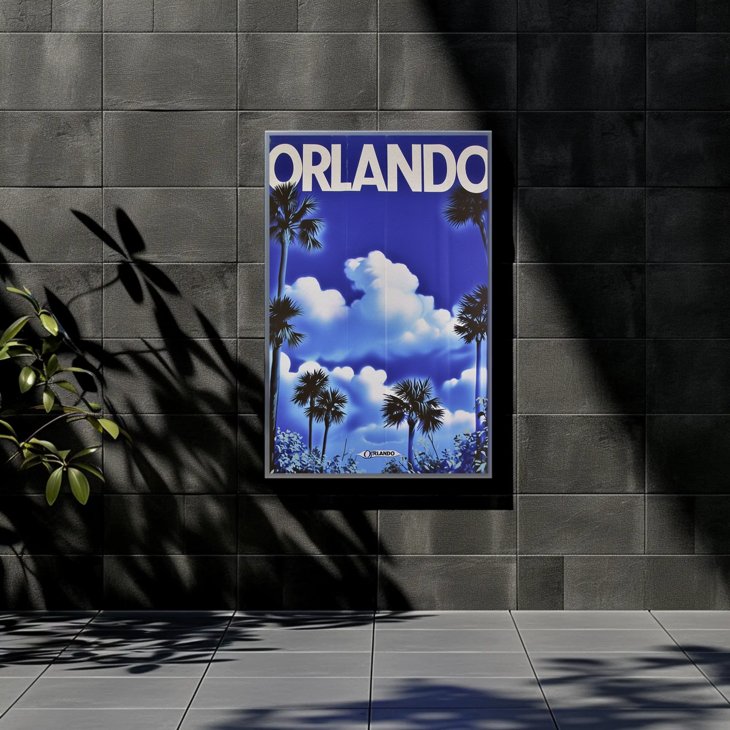 Orlando Florida Palm Trees Clouds Vintage Travel Poster