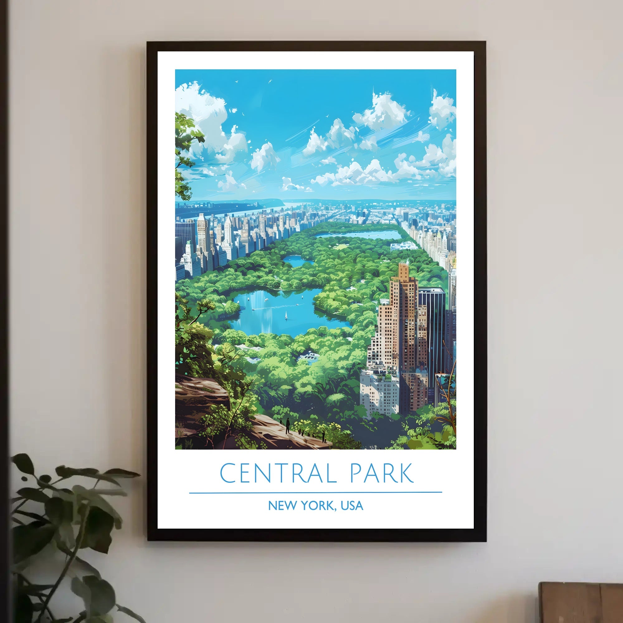 Central Park Serenity with Manhattan Skyline Urban or Cityscape Poster
