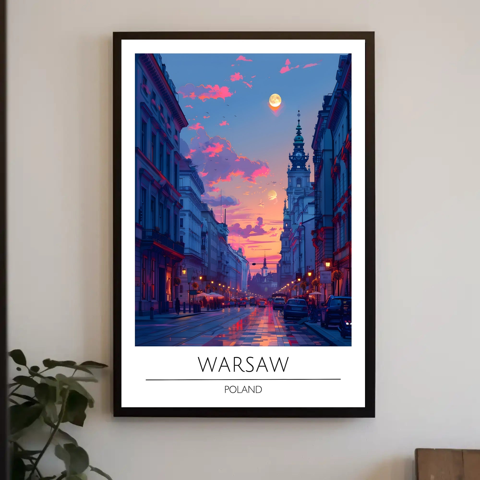 Warsaw Sunset Urban Scene Vibrant Cityscape Travel Poster