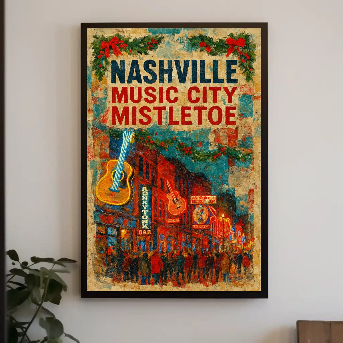 Nashville Cityscape Mistletoe Heritage IllustrationGallery Poster