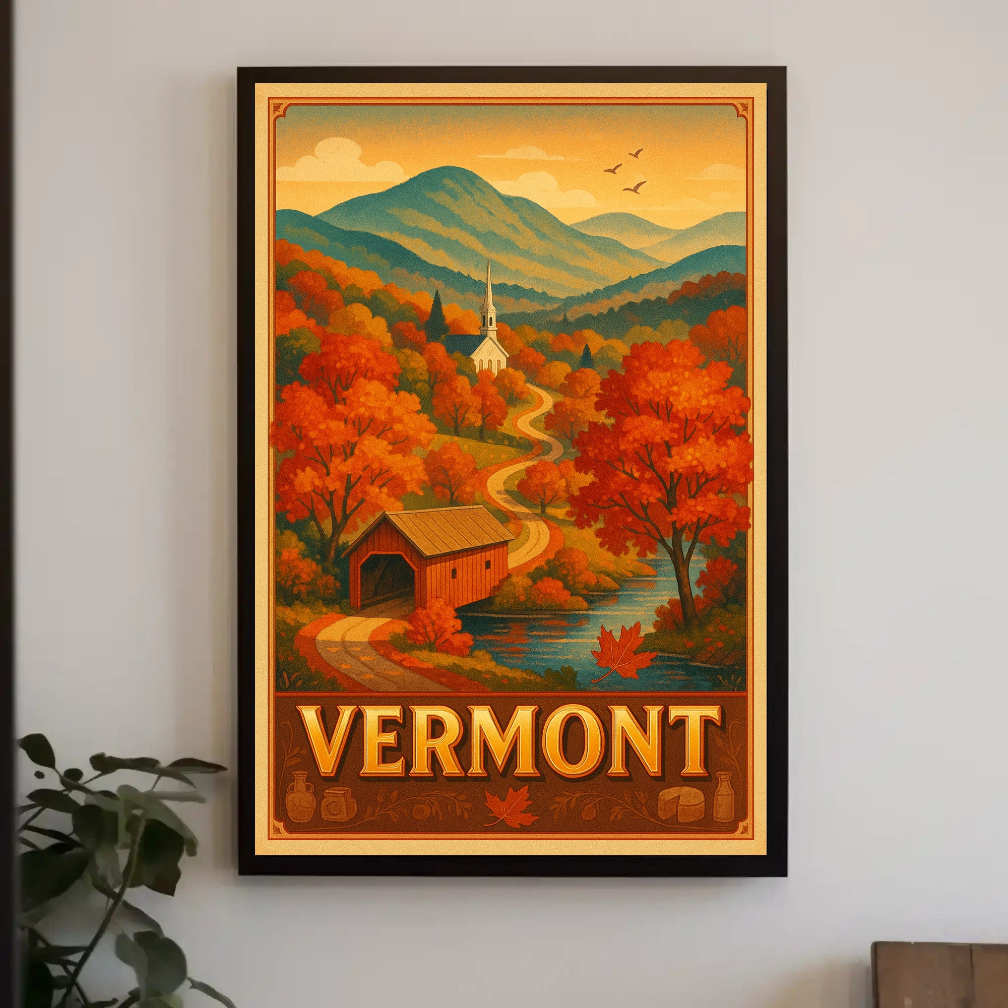 Vermont Autumn Landscape Poster Rustic Scenic Wall Art
