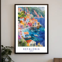 Kefalonia Coastal Village Travel Poster PosterGoat