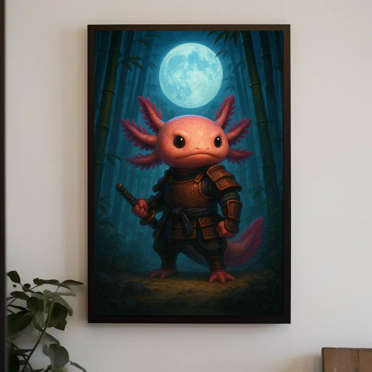 Samurai Axolotl Under The Moon Poster