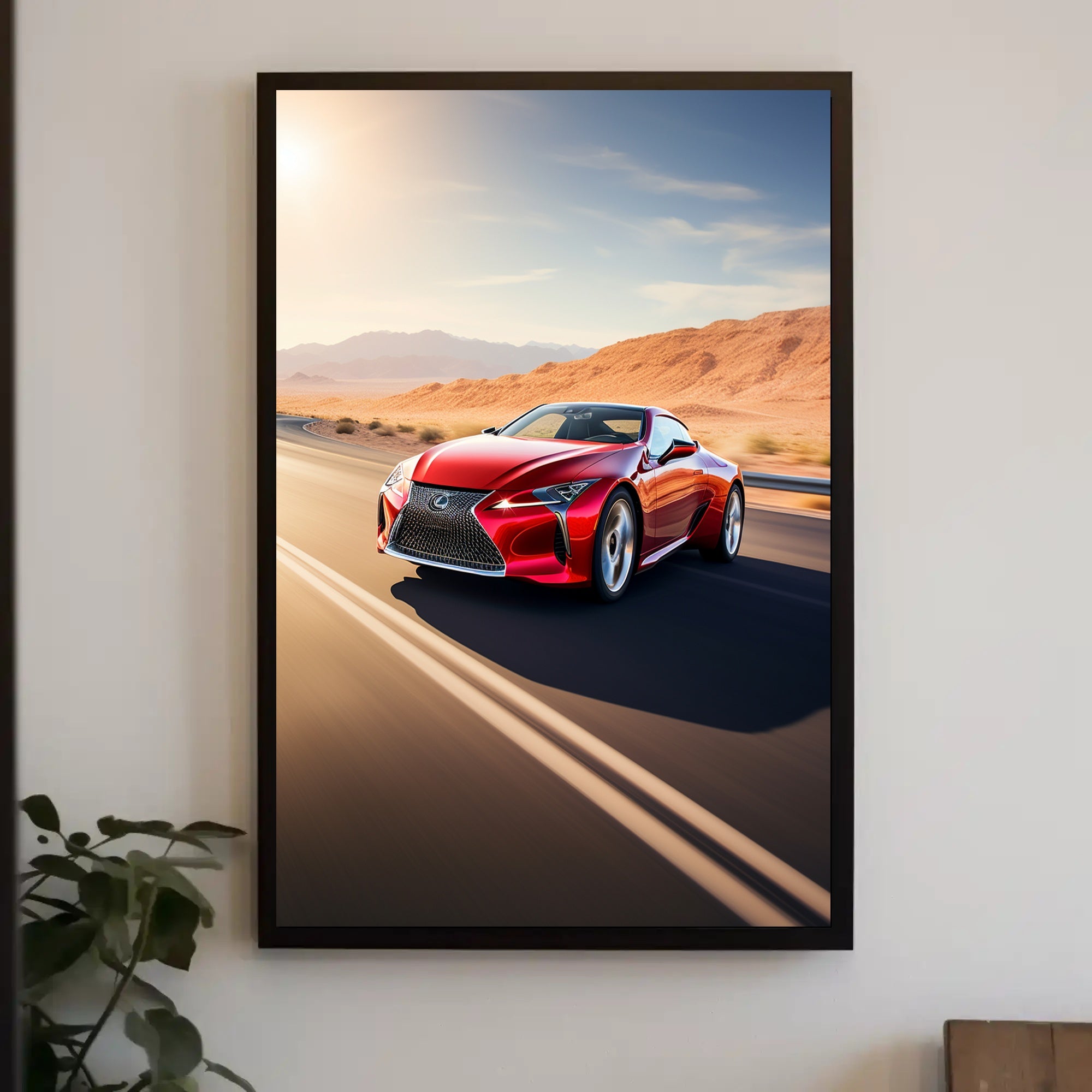Red Sports Car in Motion Poster PosterGoat