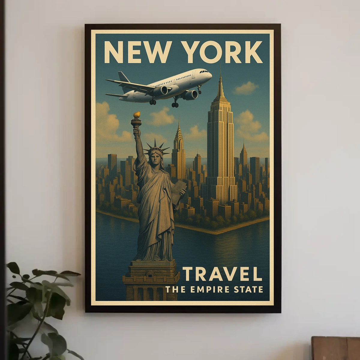 New York City Skyline Poster Vintage Travel Wall Art