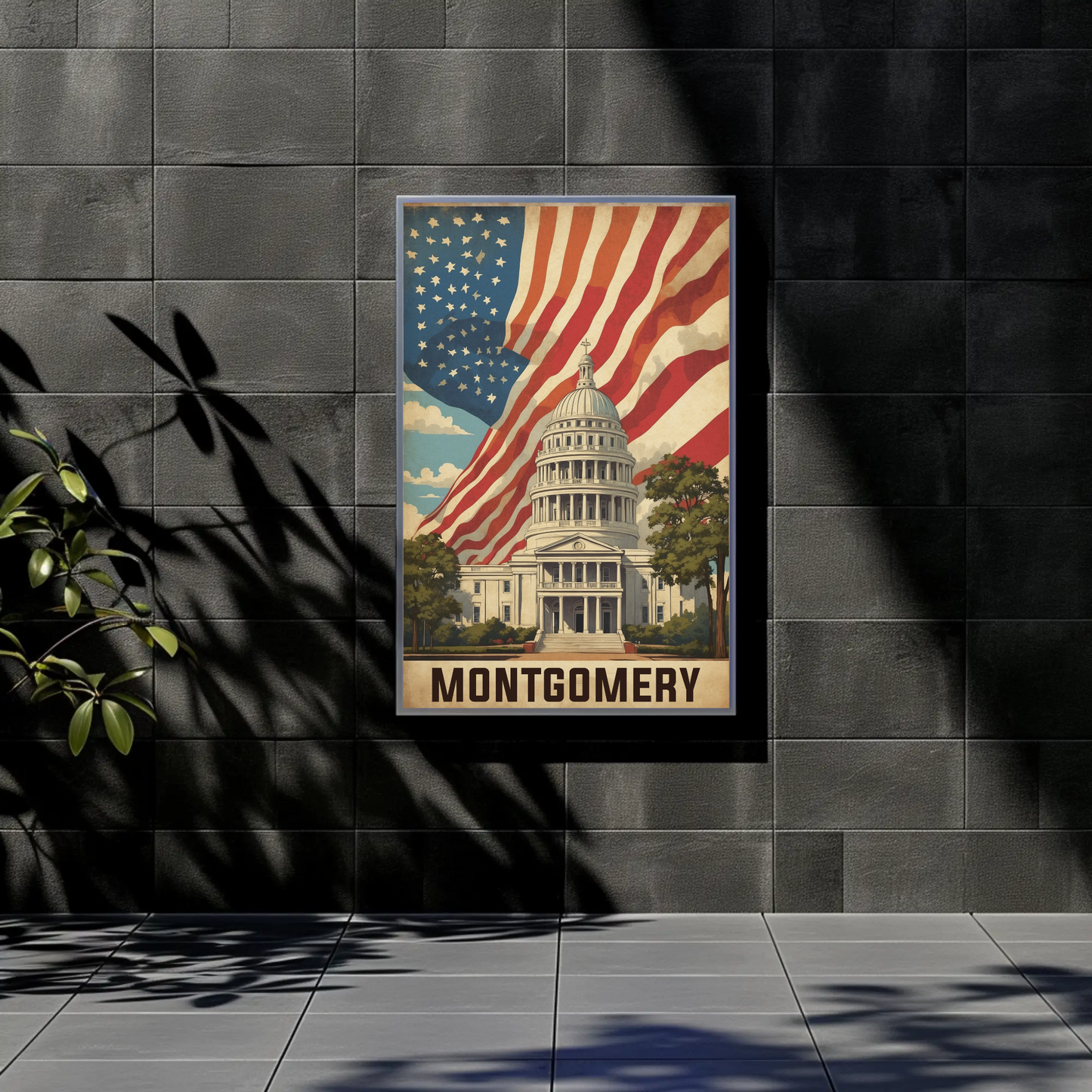 Montgomery Alabama Capitol Flag Vintage Travel Poster