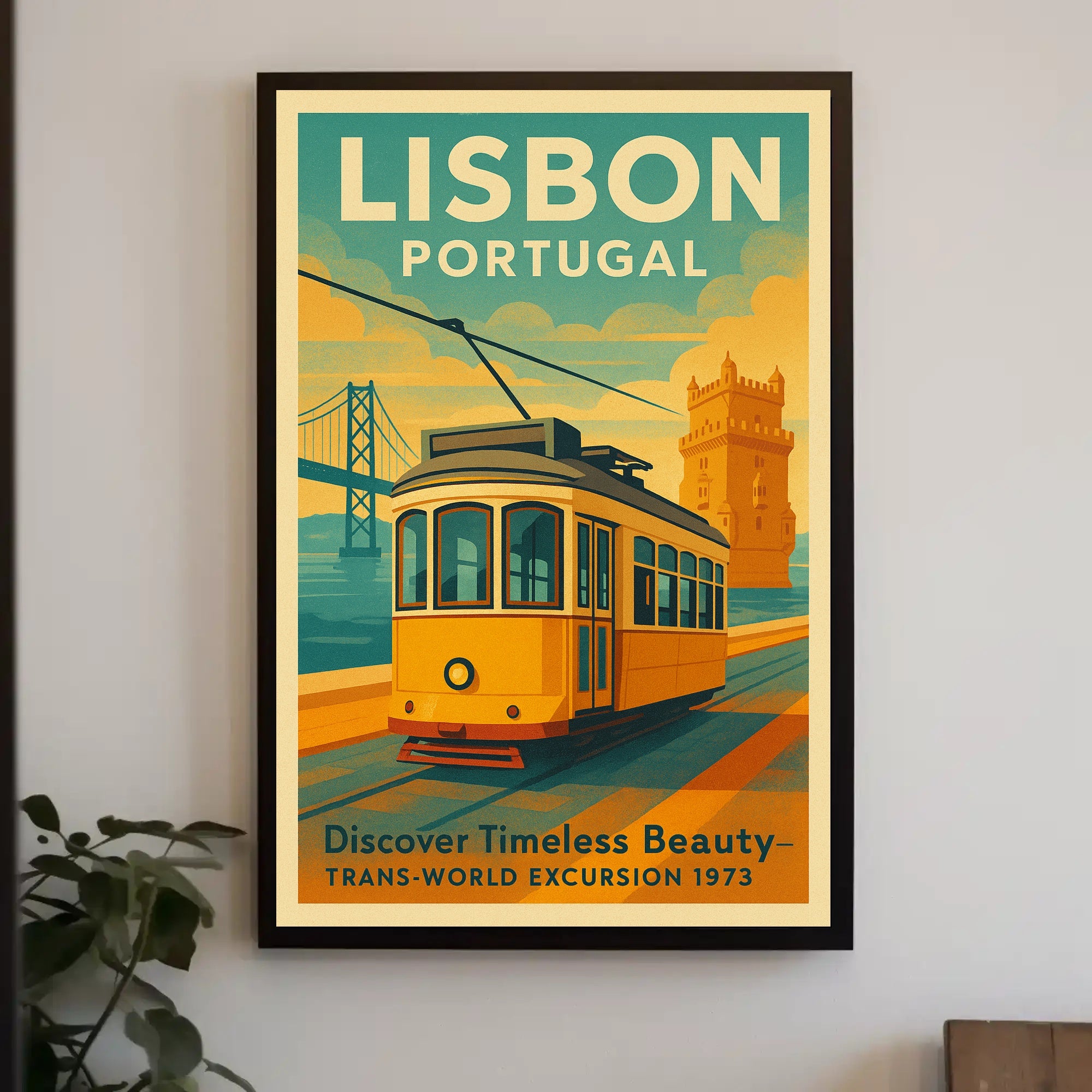 Lisbon Vintage Travel Poster Portugal Tram Print
