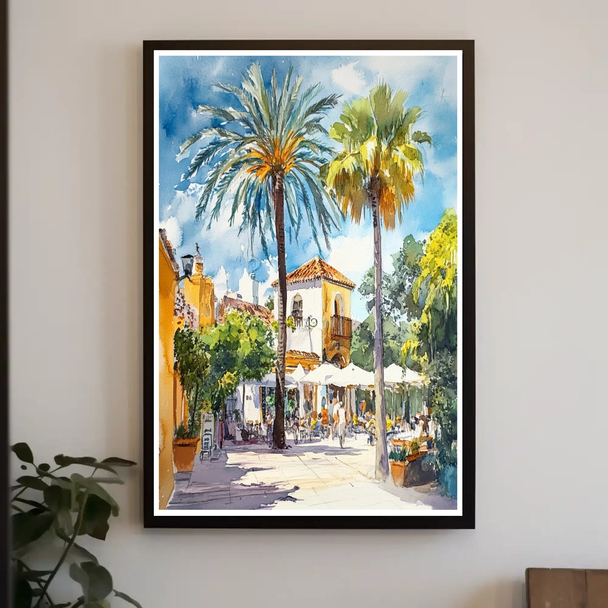 Sunlit Mediterranean Plaza Poster PosterGoat