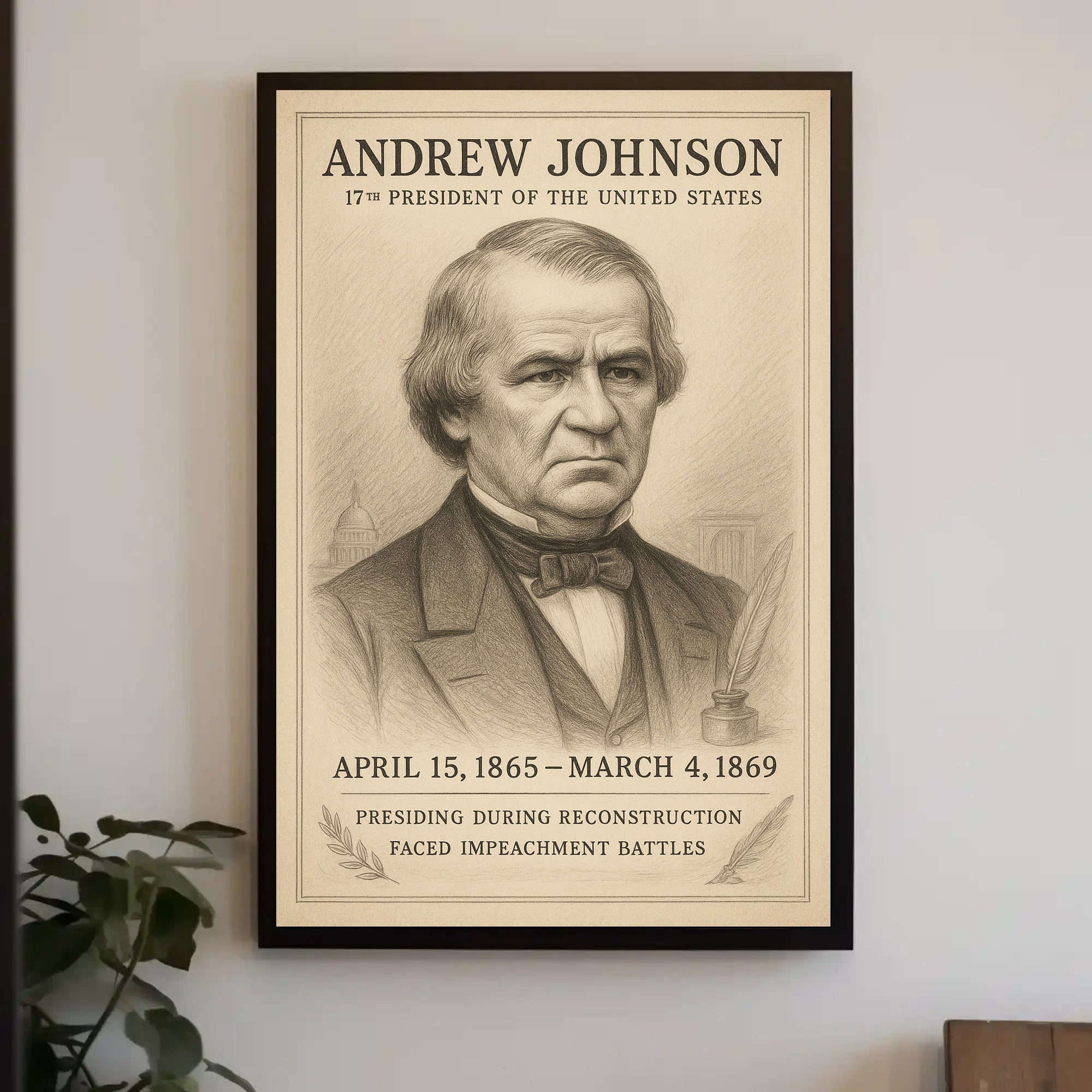Andrew Johnson 17th President Sketch Poster Art Print for Home Decor PosterGoat