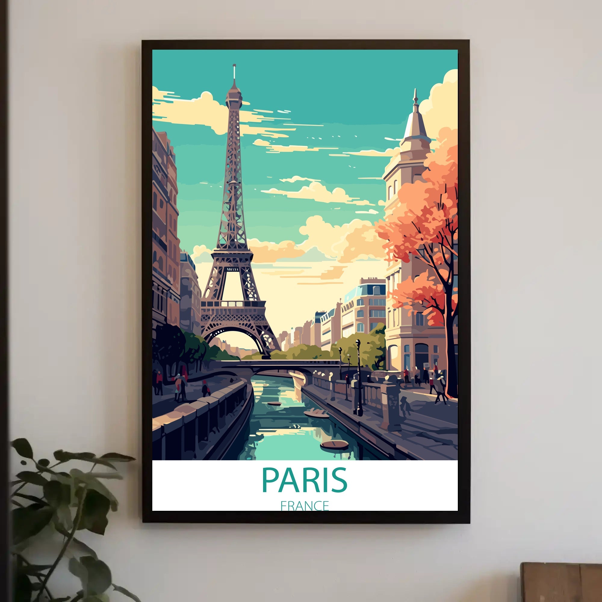 Parisian Romance: Vibrant Eiffel Tower Travel Poster
