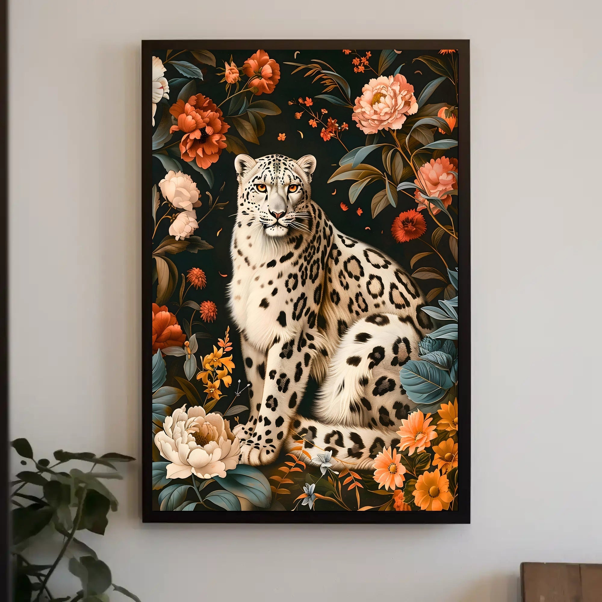 Majestic Snow Leopard Wall Art in Bloom