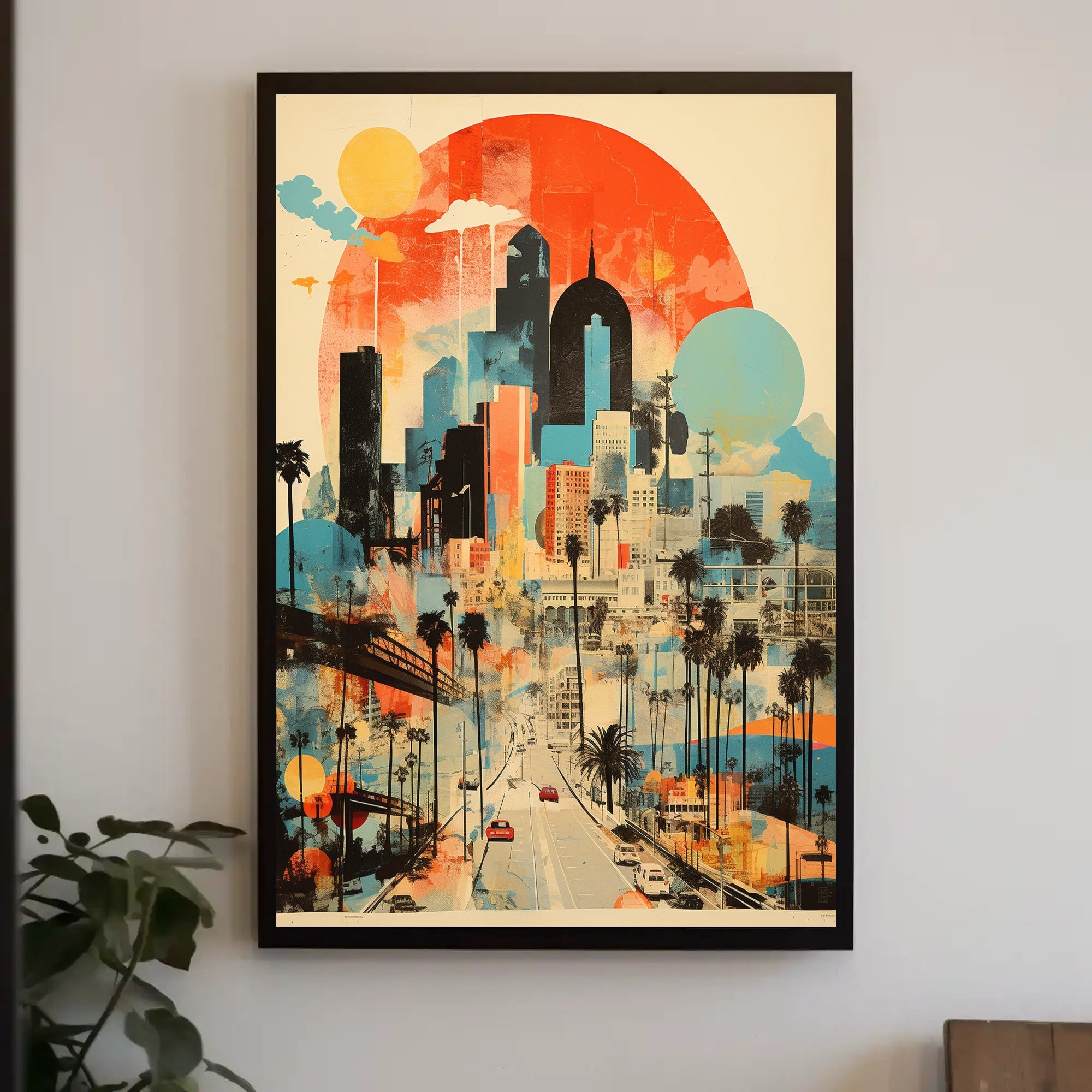 Vibrant Urban Cityscape with Nostalgic Vibes Artistic Poster