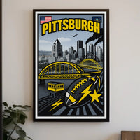 Pittsburgh Skyline and Symbols Poster PosterGoat