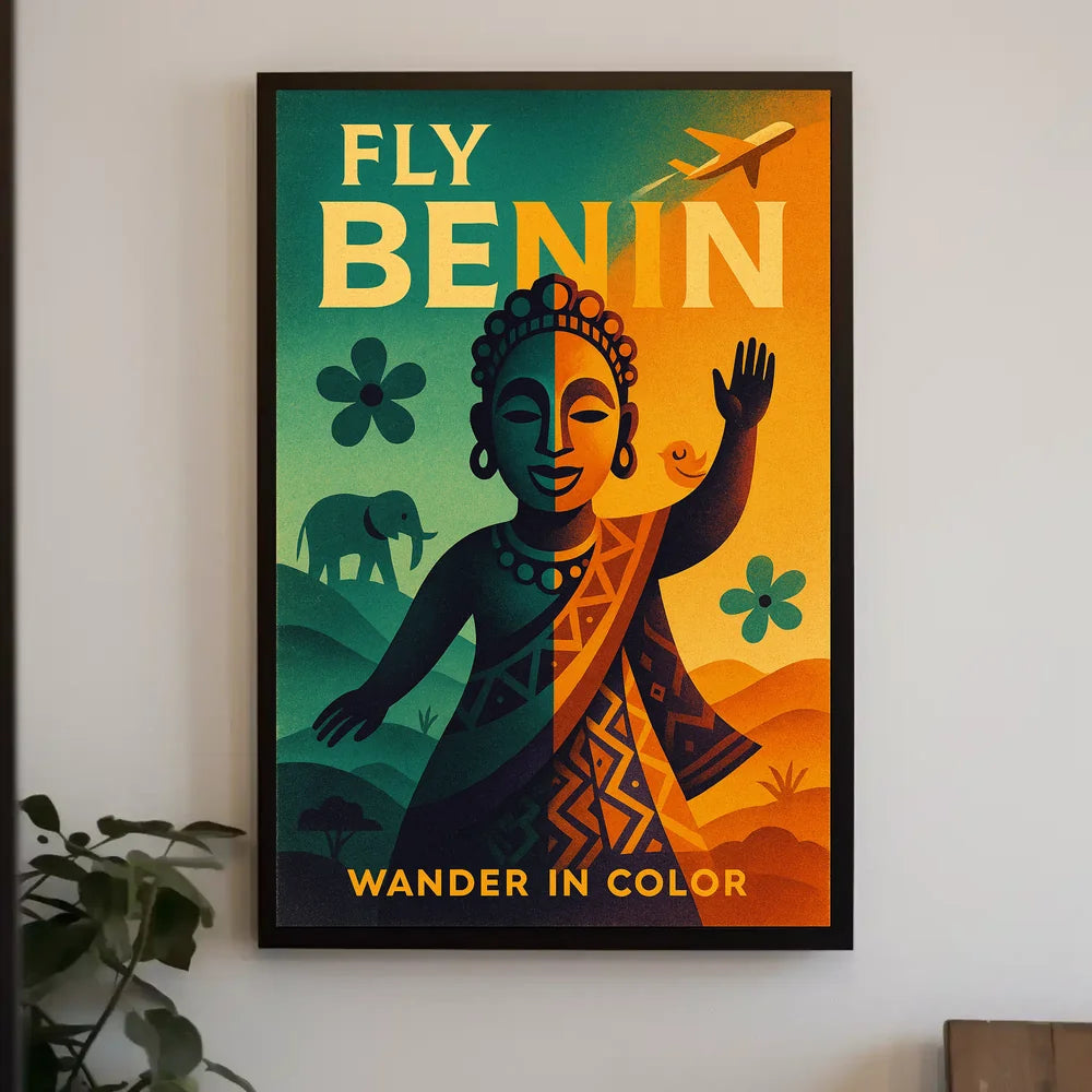 Fly Benin Vibrant Travel Adventure Poster PosterGoat