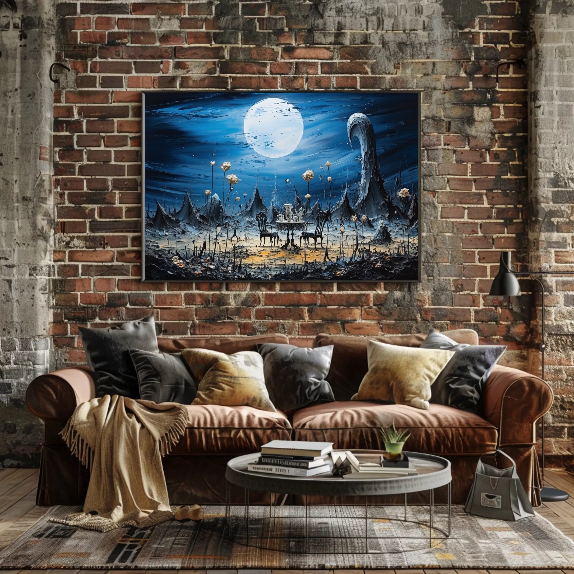 Surreal Dreamscape with Moonlit Tea Set Fantasy Poster
