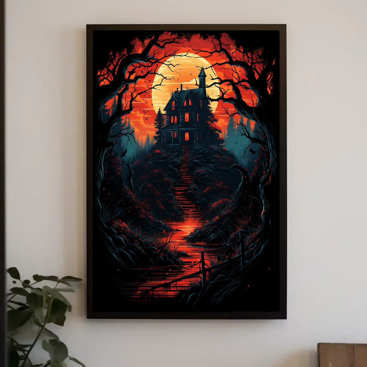 Haunting Gothic Mansion Eerie Landscape Art Poster