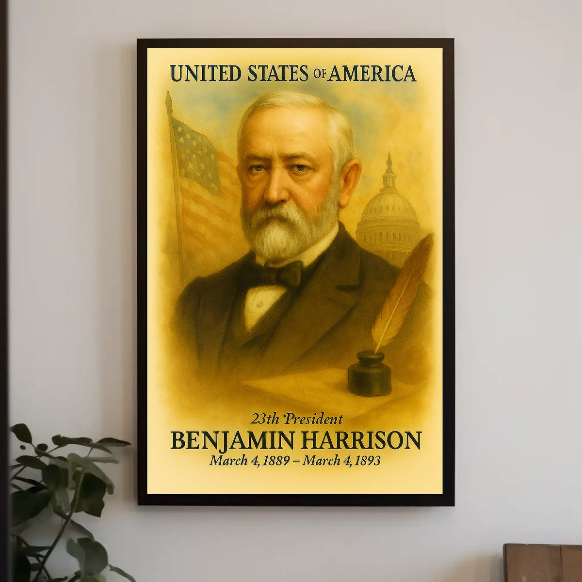 Benjamin Harrison 23rd President of the United States Vintage Watercolor Poster