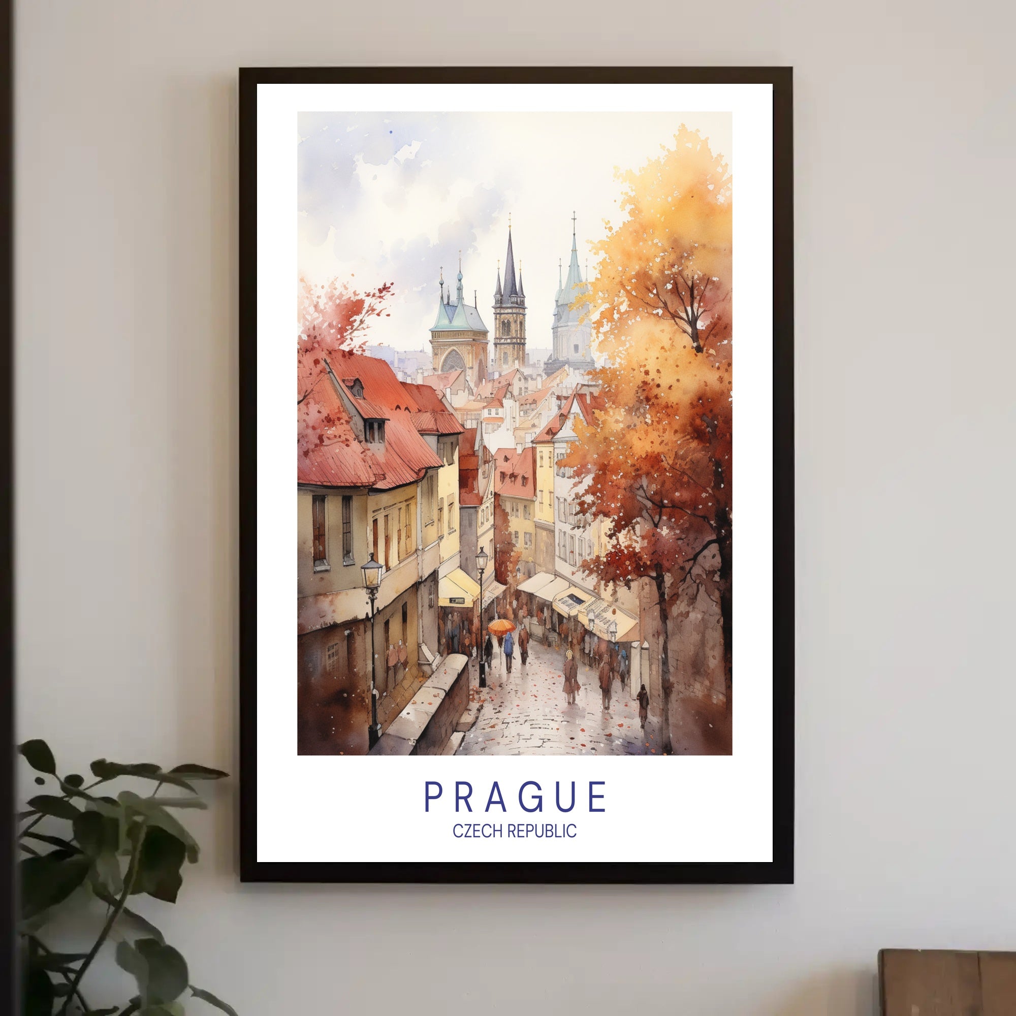 Prague Autumn Watercolor Illustration Urban or Cityscape Poster PosterGoat