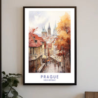 Prague Autumn Watercolor Illustration Urban or Cityscape Poster PosterGoat