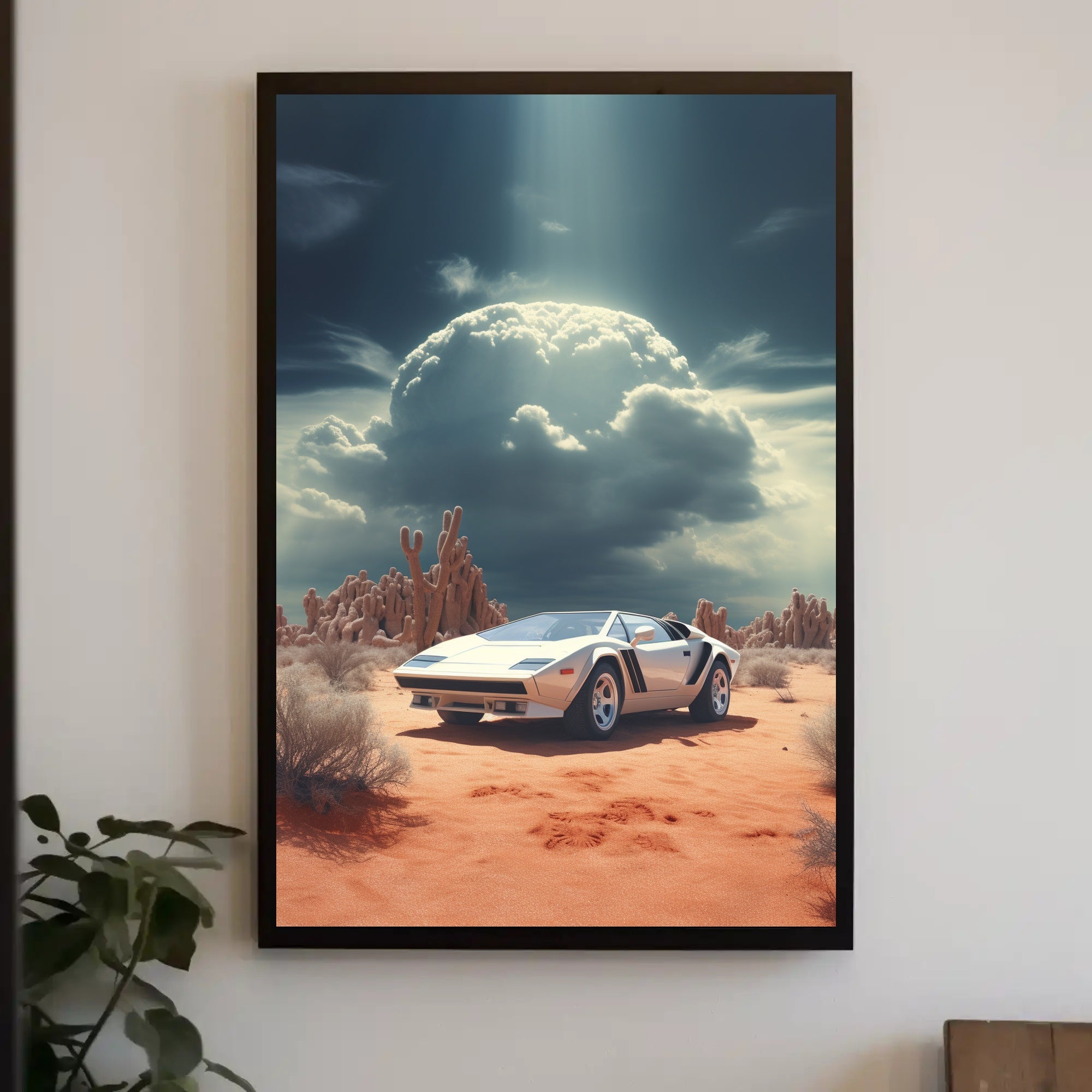 Retro Sports Car Desert Scene Art Poster