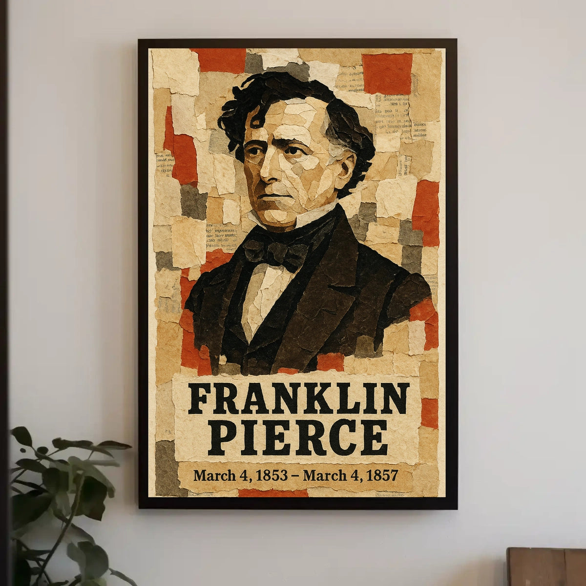 Franklin Pierce 14th President of the United States Layered paper Collage Poster