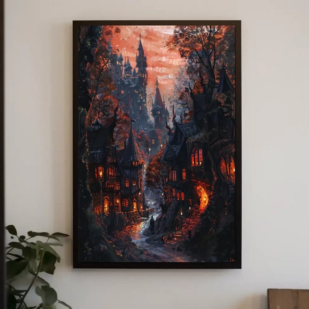 Mysterious Gothic Fantasy Village Medieval Art Poster