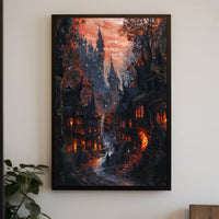 Mysterious Gothic Fantasy Village Medieval Art Poster