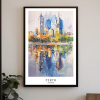 Perth Skyline Watercolor Travel Poster PosterGoat