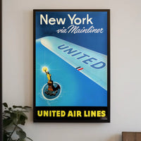 United Air Lines Travel New York Poster Vintage Wall Art