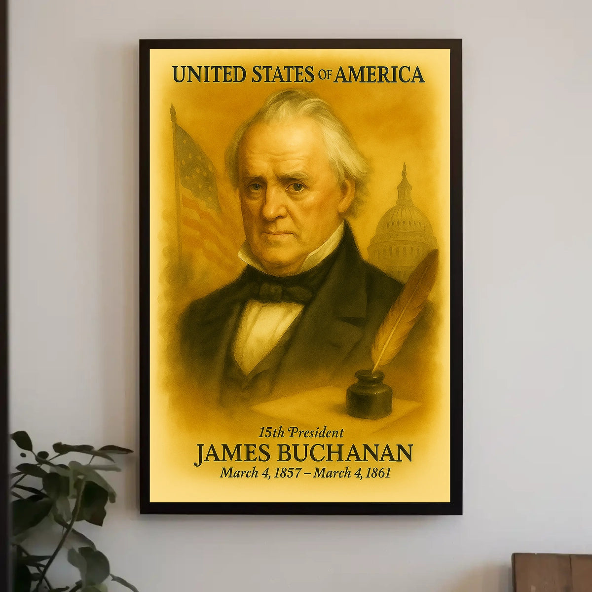 James Buchanan 15th President of the United States Vintage Watercolor Poster