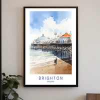 Brighton seaside watercolor travel poster - serene, nostalgic charm PosterGoat