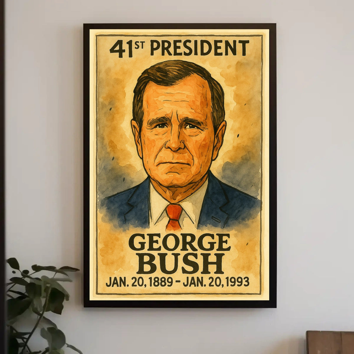 George Bush Watercolor Portrait Historical or Presidential Poster