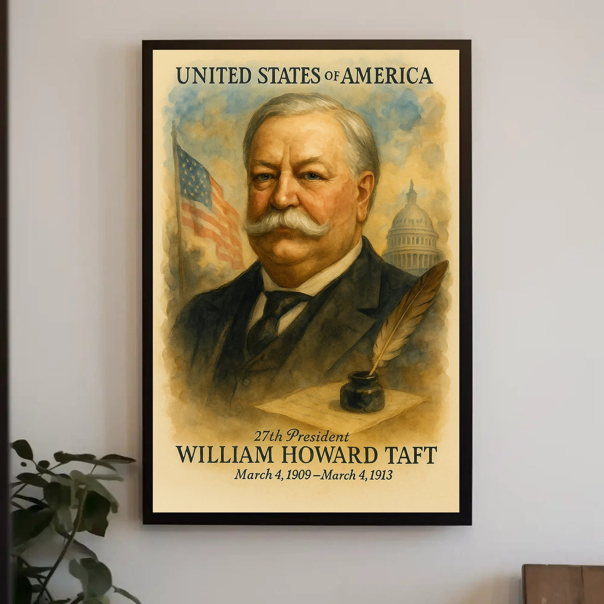 William Howard Taft 27th President of the United States Vintage Watercolor Poster