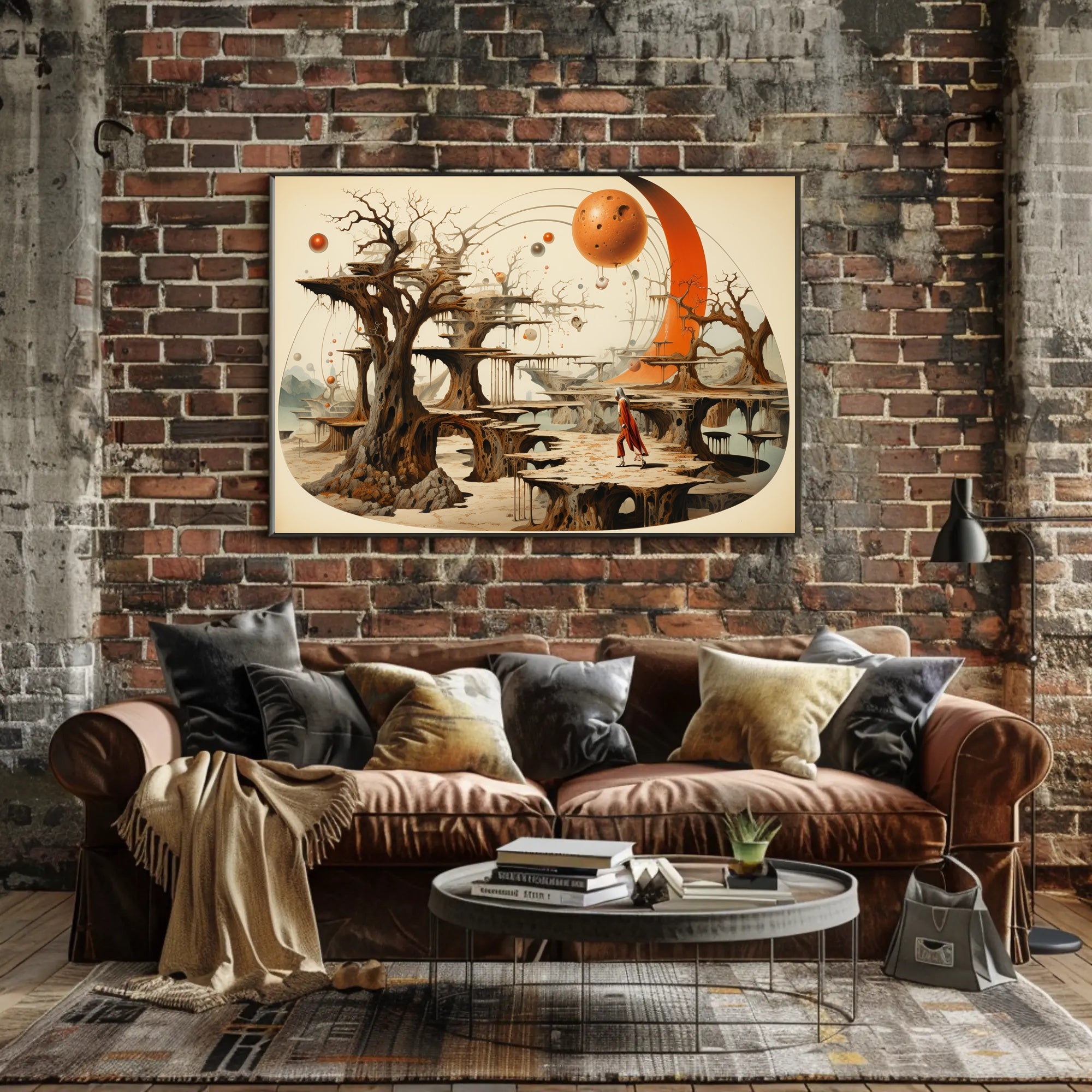 Mystical Exploration in Surreal Extraterrestrial Landscape Fantasy Poster