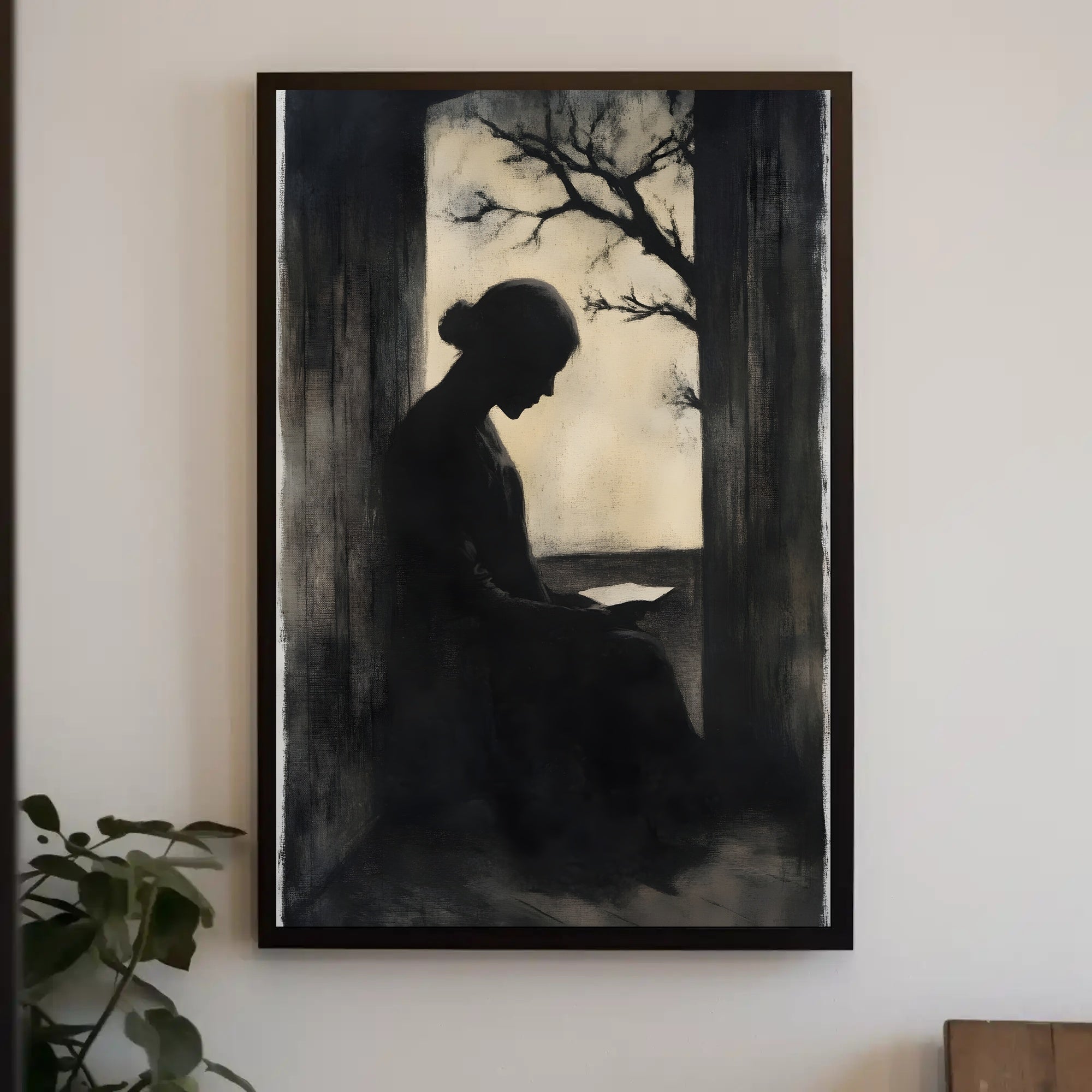 Silhouette Woman Reading Vintage Artistic Poster PosterGoat