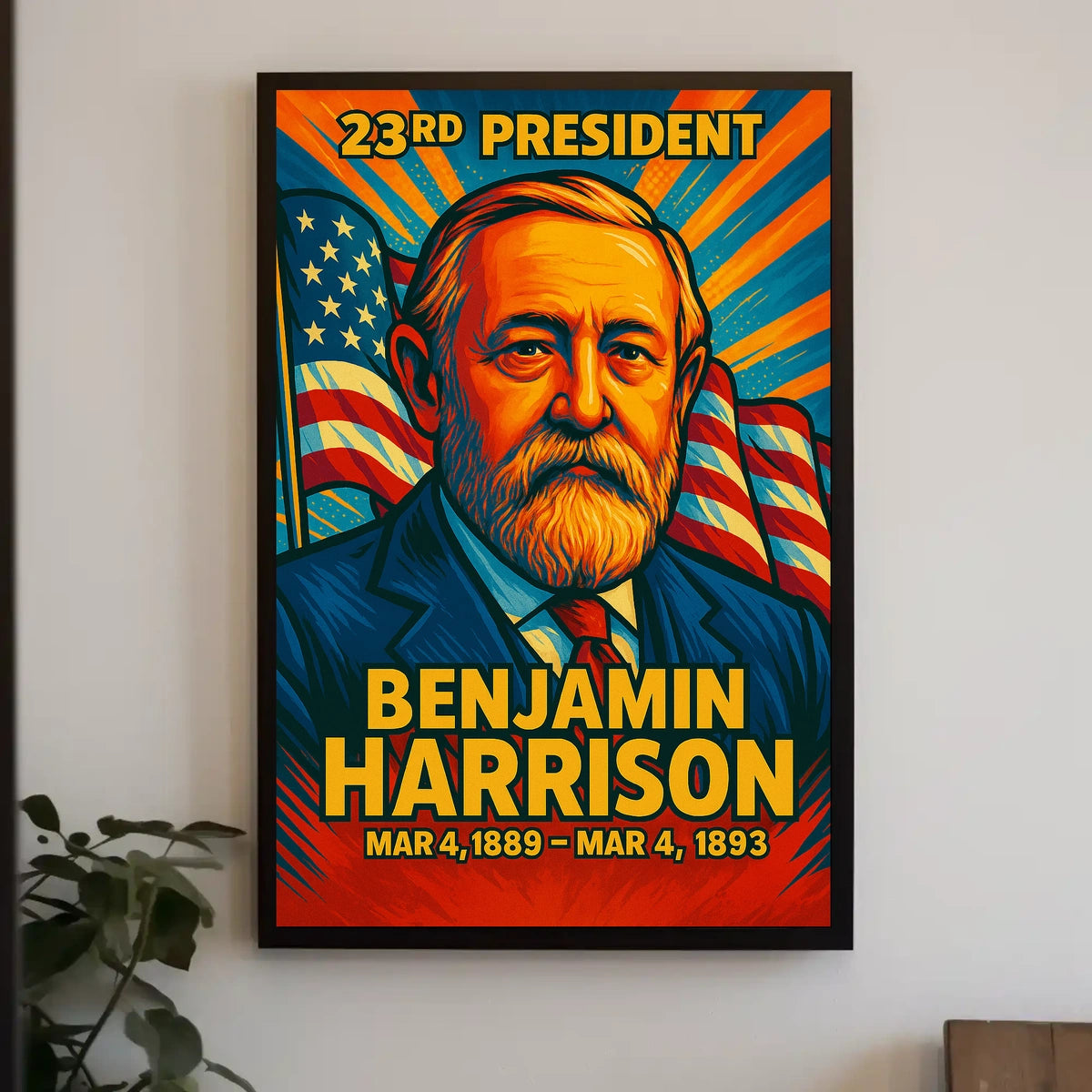 Benjamin Harrison 23rd President of the United States Colorful Comic Book Style Poster