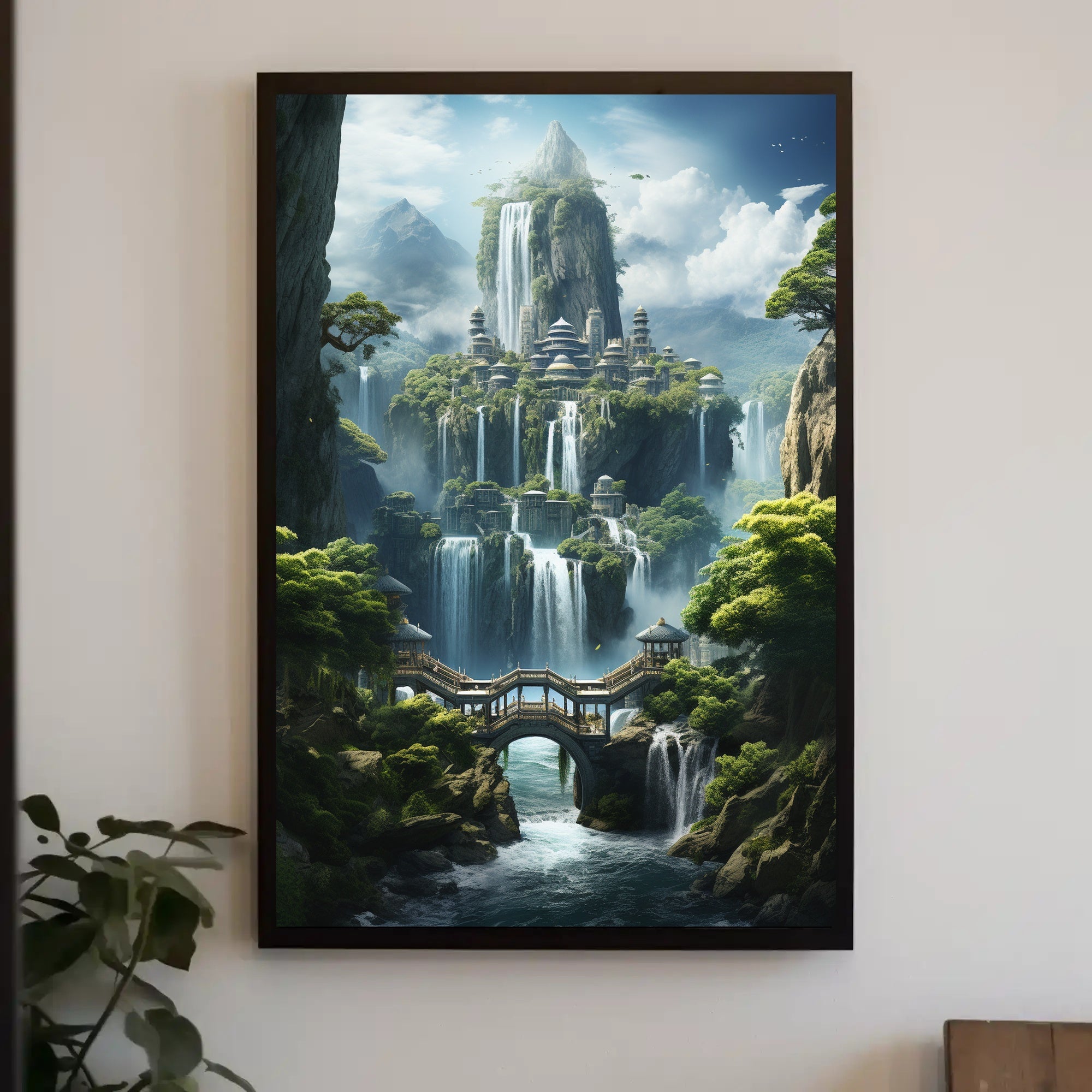 Mythical City in Enchanting Mountains Futuristic Sci-Fi Poster