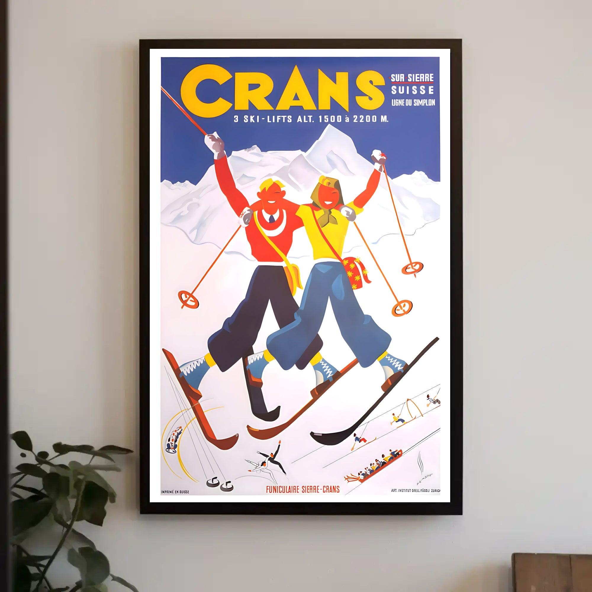 Skiing Adventure in Crans Swiss Alps Travel Poster PosterGoat