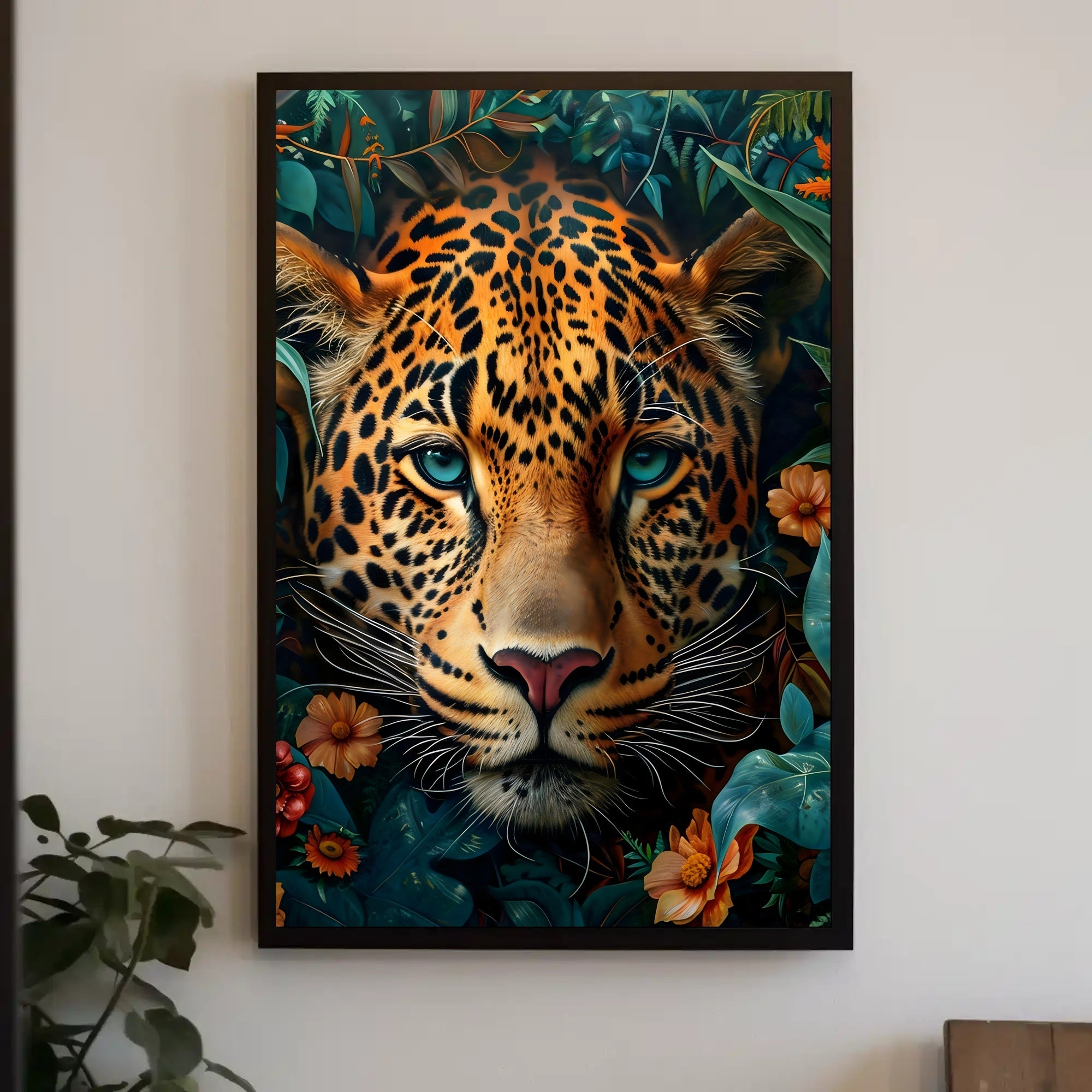 Leopard's Tranquil Gaze: Photorealistic Animal Poster