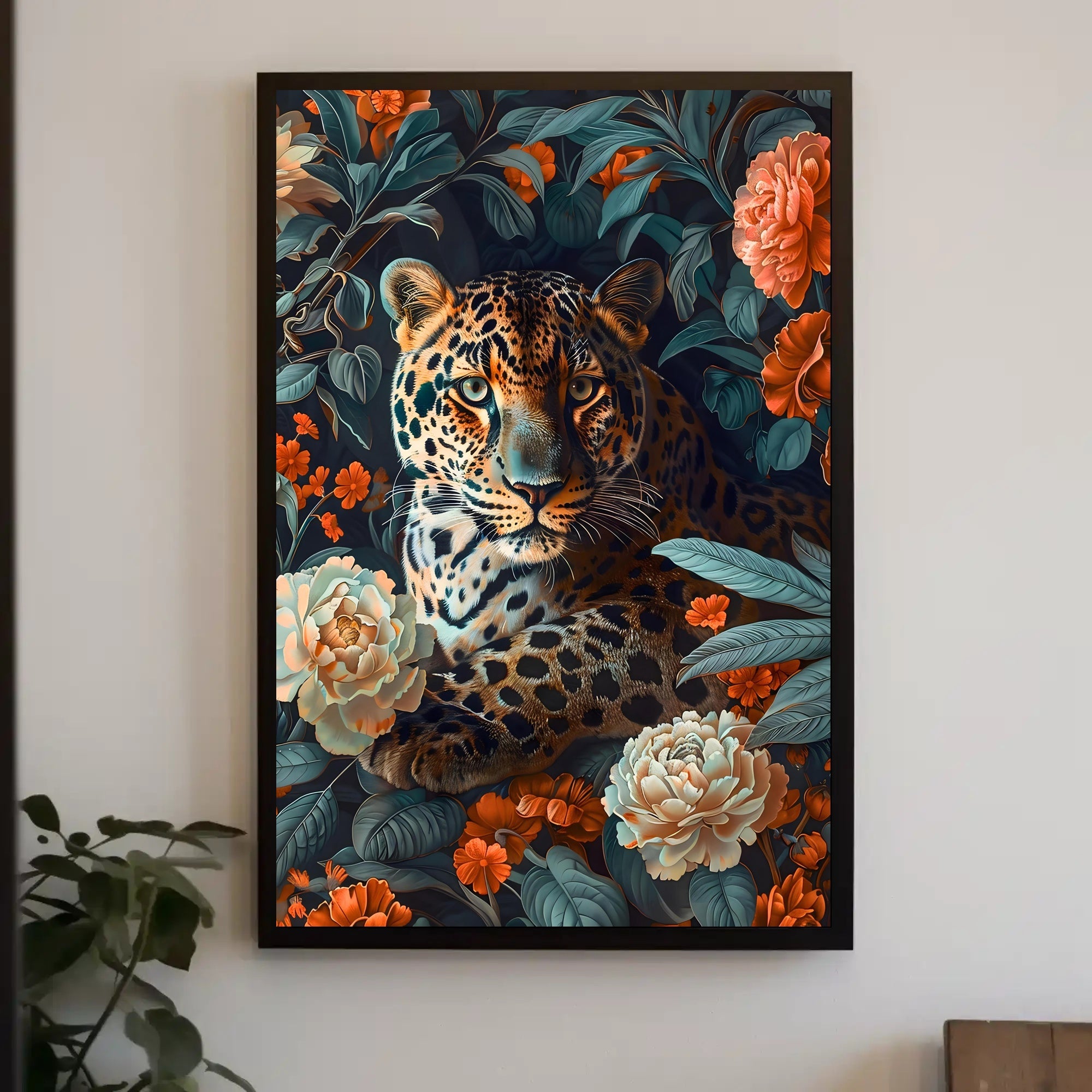 Majestic Leopard Floral Wall Art Print