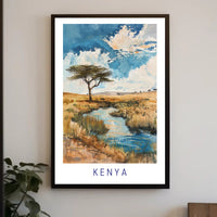 Kenya Savanna Watercolor Landscape Travel Poster PosterGoat