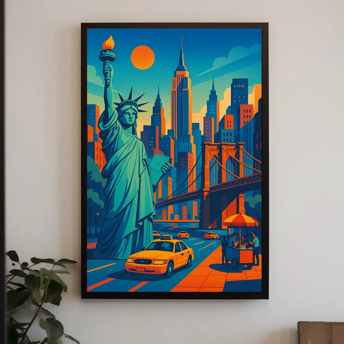 New York City Skyline Poster Retro Vibrant Wall Art