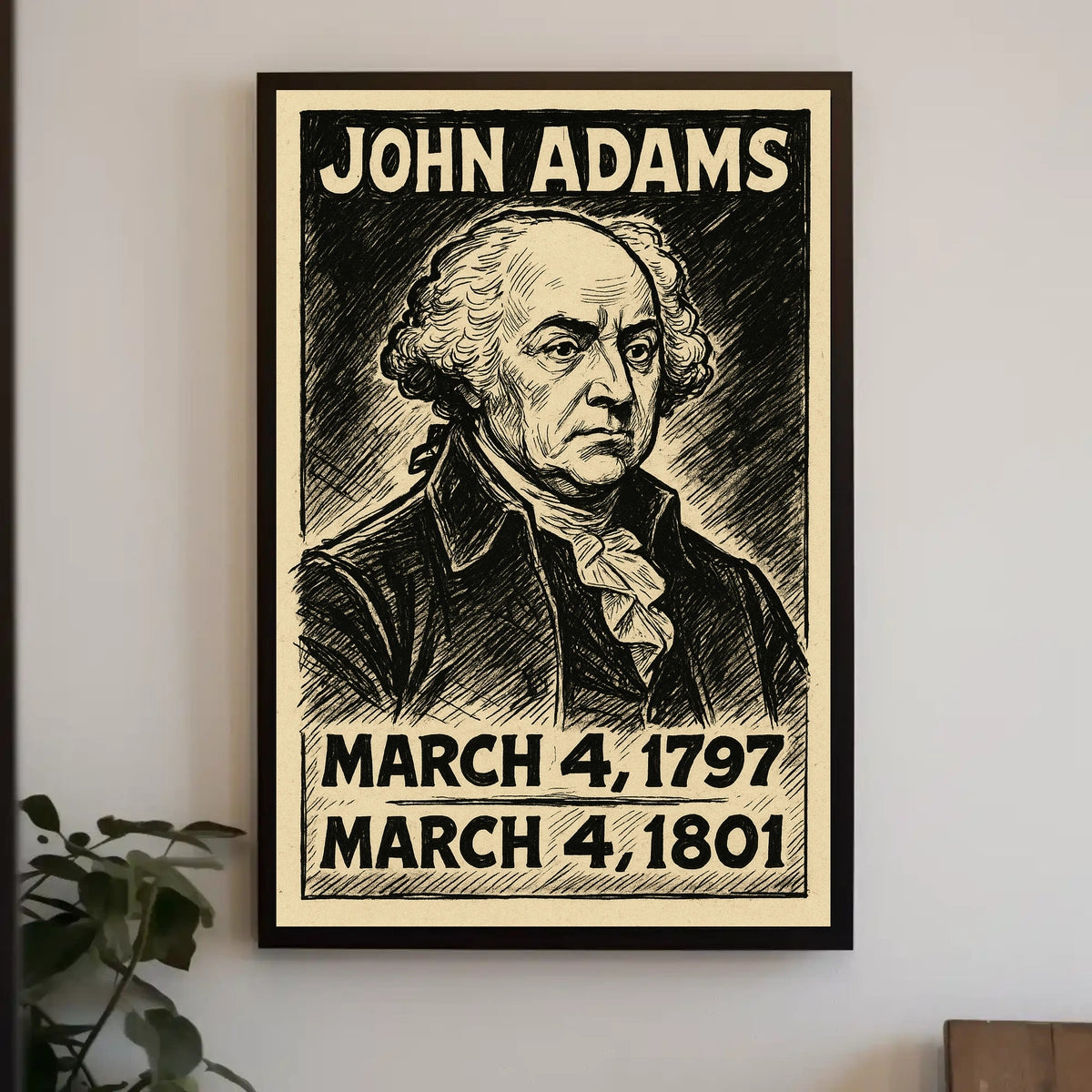 John Adams 2nd President of the United States B & W Comic Sketch Poster