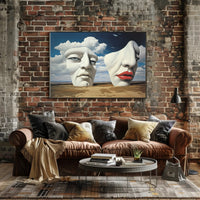 Surreal Sculpted Faces in Desert Landscape Artistic Poster