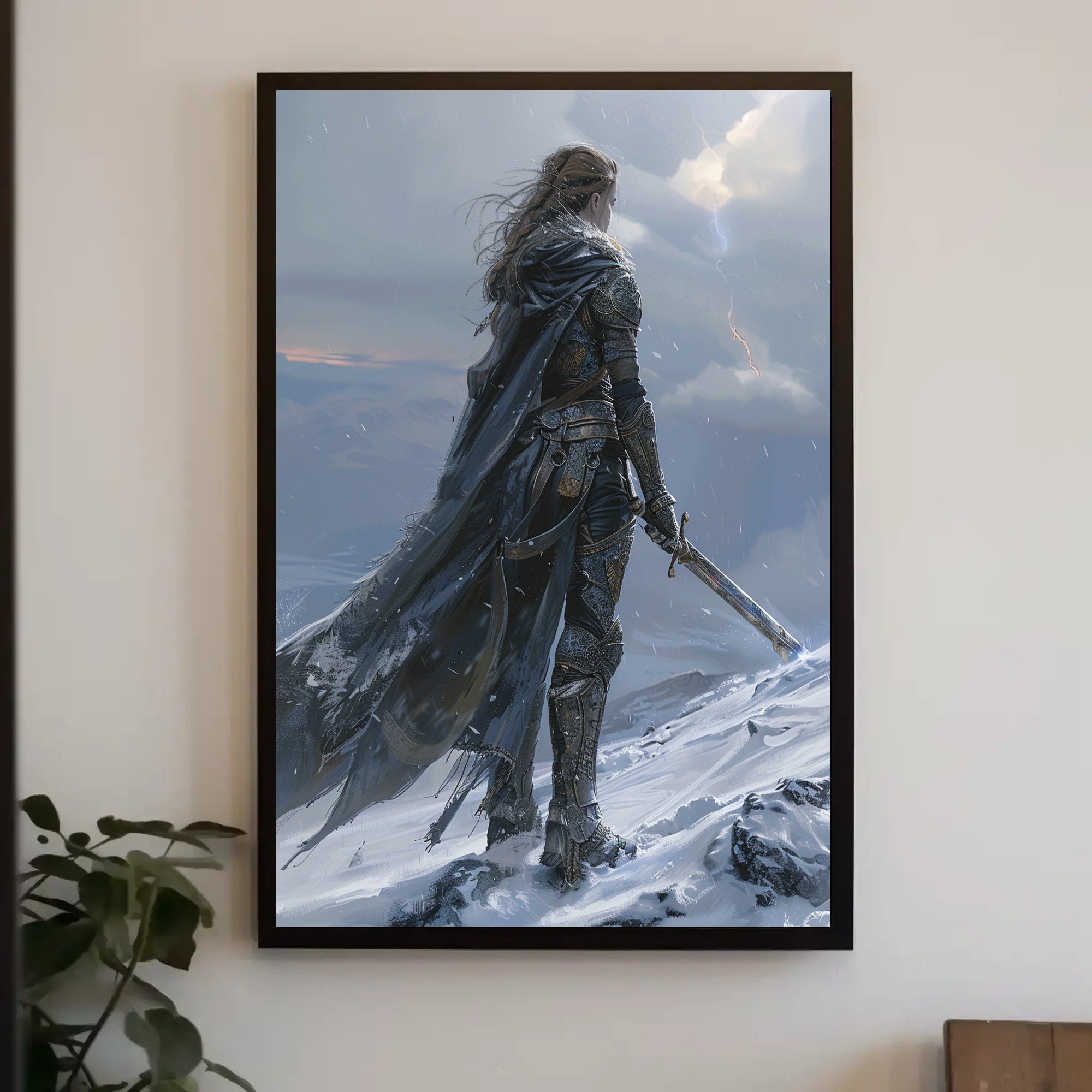 Epic Warrior in Snowy Mountains Fantasy or Mythology Poster PosterGoat