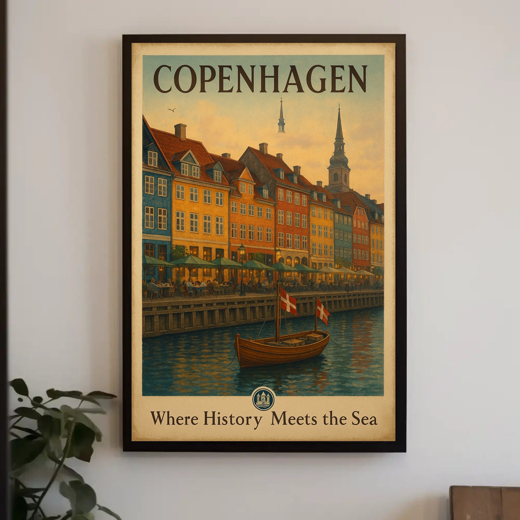 Copenhagen's Vibrant Waterfront Vintage Travel Poster