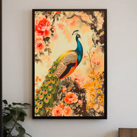 Peacock in Floral Splendor: Artistic Poster