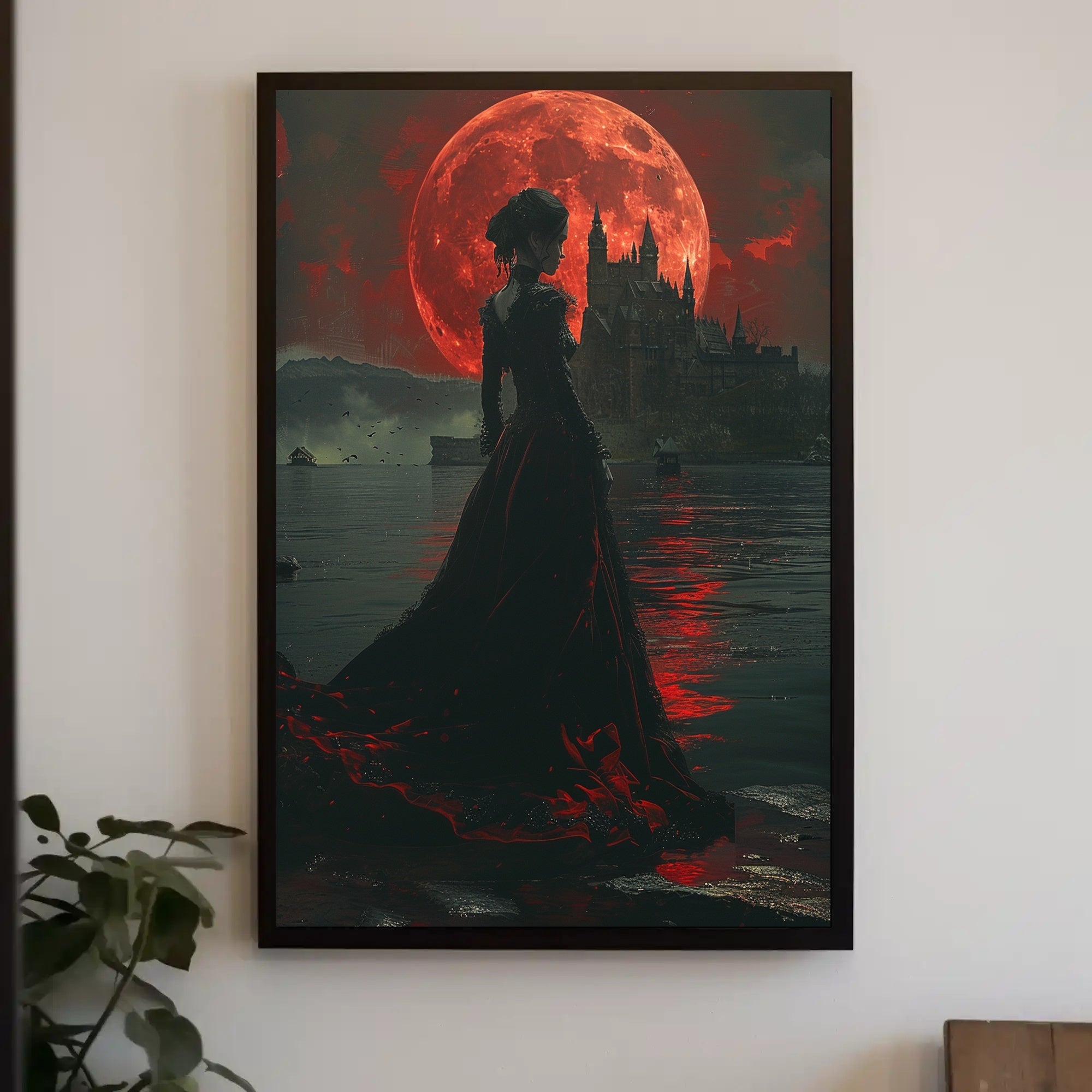 Gothic Red Moon Fantasy Artwork - Fantasy or Mythology Poster PosterGoat