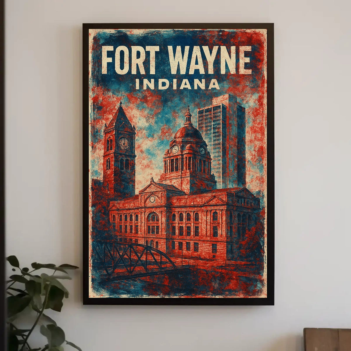 Fort Wayne Retro Cityscape Travel Poster
